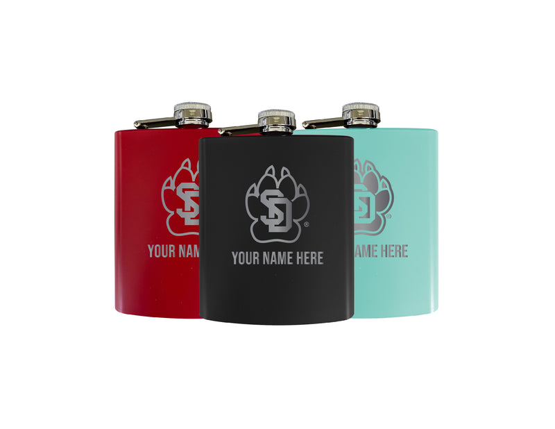 South Dakota Coyotes Customizable 7 oz Engraved Steel Flask Matte Finish Officially Licensed - Choice of Color