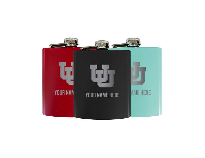 Utah Utes Customizable 7 oz Engraved Steel Flask Matte Finish Officially Licensed - Choice of Color