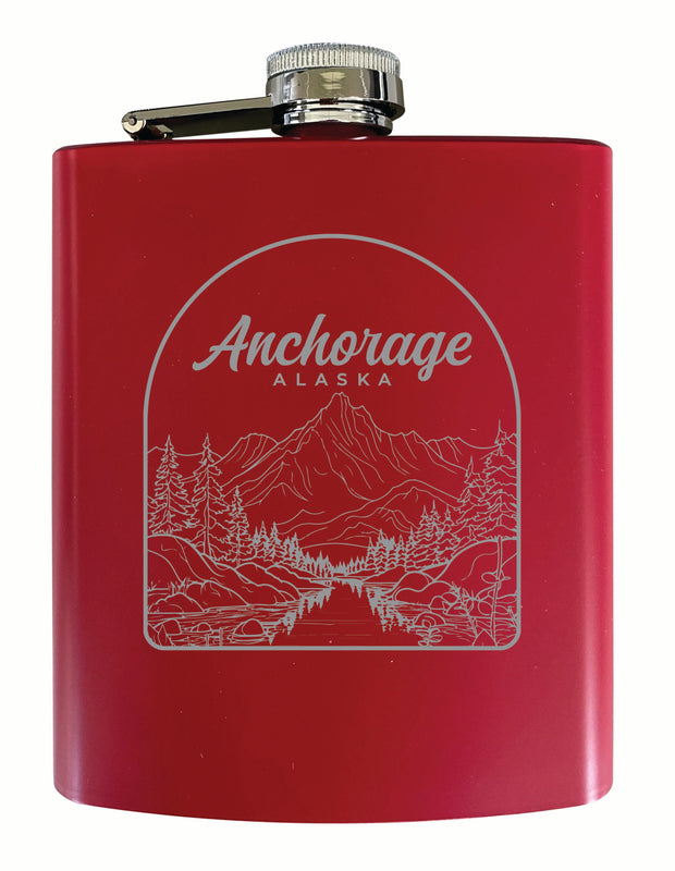 Anchorage Alaska Souvenir 7 oz Engraved Steel Flask Matte Finish Red Single Unit
