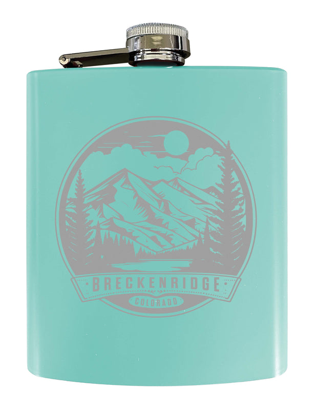 Breckenridge Colorado Souvenir 7 oz Engraved Steel Flask Matte Finish Seafoam 4-Pack