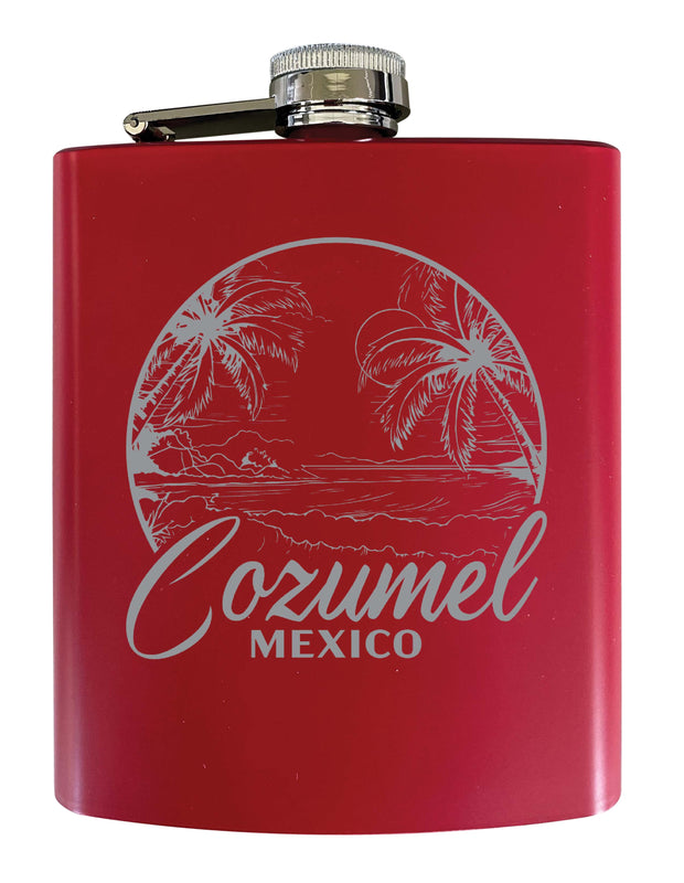 Cozumel Mexico Souvenir 7 oz Engraved Steel Flask Matte Finish Red Single Unit