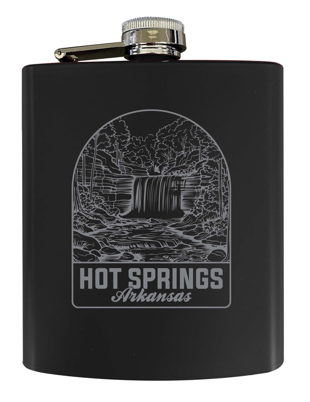 Hot Springs Arkansas Souvenir 7 oz Engraved Steel Flask Matte Finish Black Single Unit