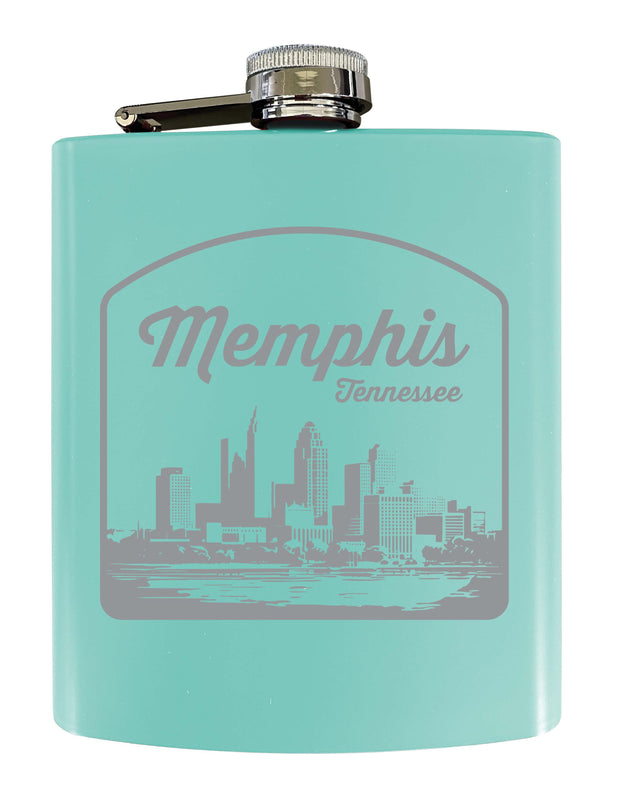 Memphis Tennessee Souvenir 7 oz Engraved Steel Flask Matte Finish Seafoam 4-Pack