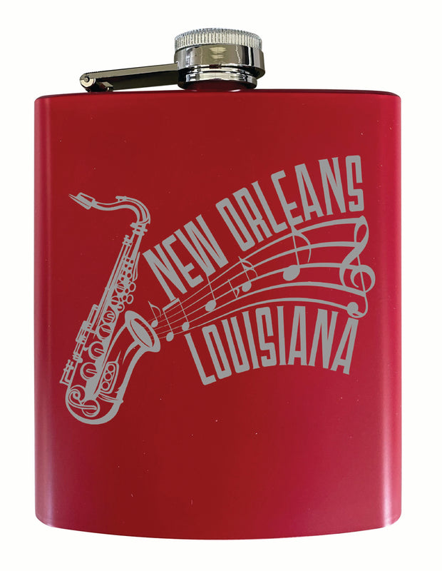 New Orleans Louisiana Souvenir 7 oz Engraved Steel Flask Matte Finish Red Single Unit