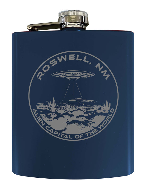 Roswell New Mexico Souvenir 7 oz Engraved Steel Flask Matte Finish Navy 4-Pack