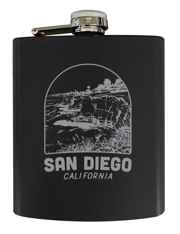San Diego California Souvenir 7 oz Engraved Steel Flask Matte Finish Black 2-Pack