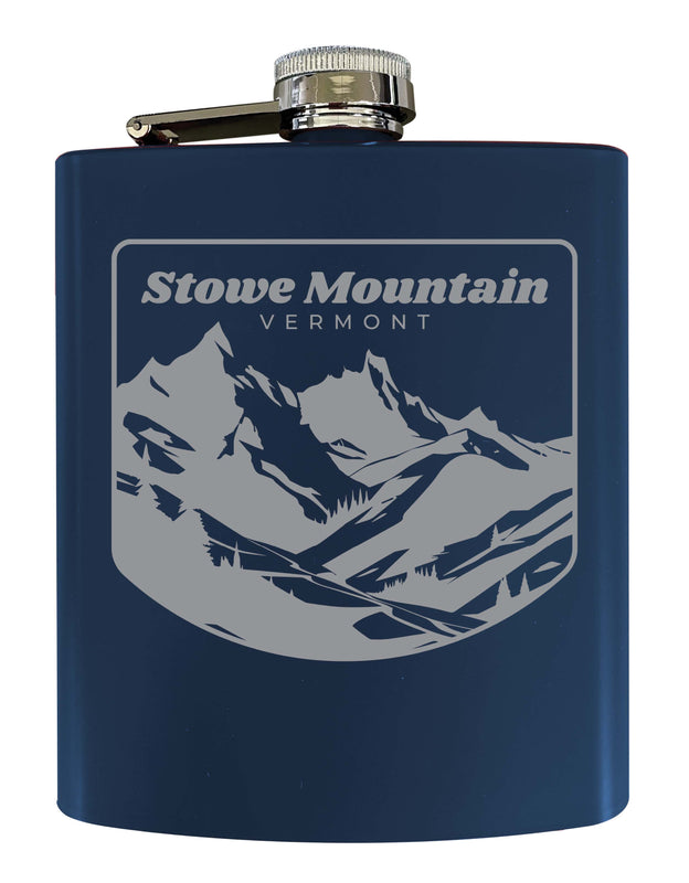 Stowe Mountain Vermont Souvenir 7 oz Engraved Steel Flask Matte Finish Navy Single Unit