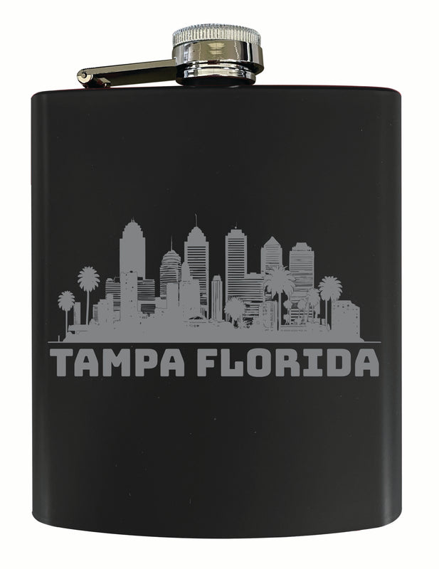 Tampa Florida Souvenir 7 oz Engraved Steel Flask Matte Finish Black 2-Pack