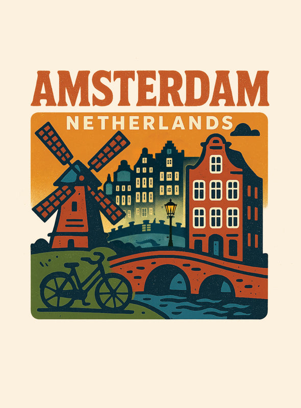 Amsterdam Netherlands Vintage Design Souvenir Vintage Travel Poster 8 x 10-Inches