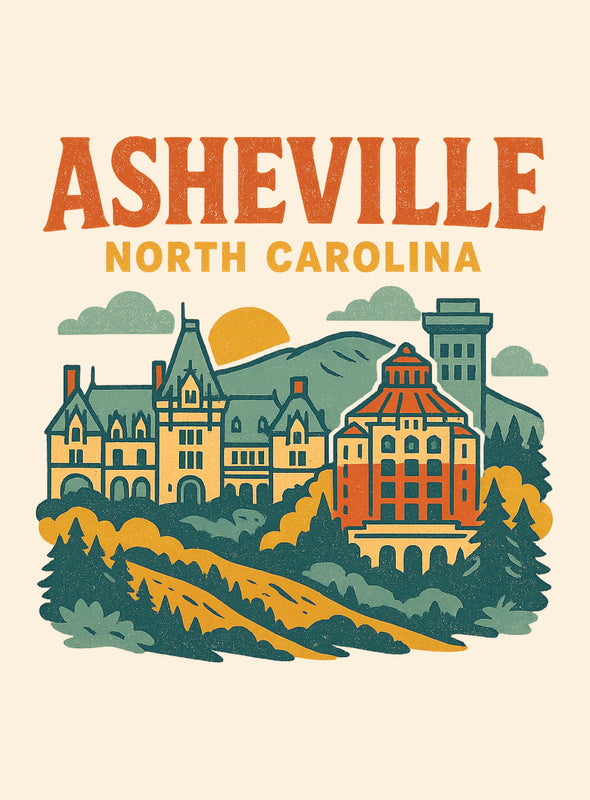 Asheville North Carolina Vintage Design Souvenir Vintage Travel Poster 8 x 10-Inches