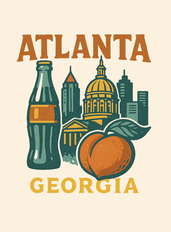 Atlanta Georgia Vintage Design Souvenir Vintage Travel Poster 8 x 10-Inches