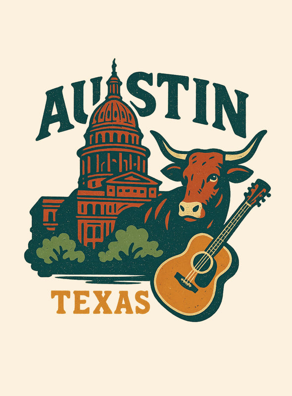 Austin Texas Vintage Design Souvenir Vintage Travel Poster 8 x 10-Inches