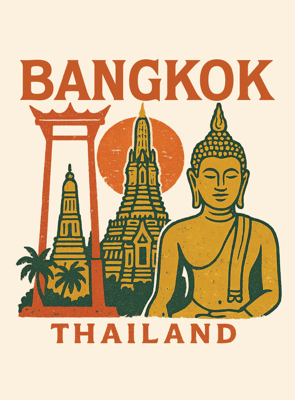 Bangkok Thailand Vintage Design Souvenir Vintage Travel Poster 8 x 10-Inches
