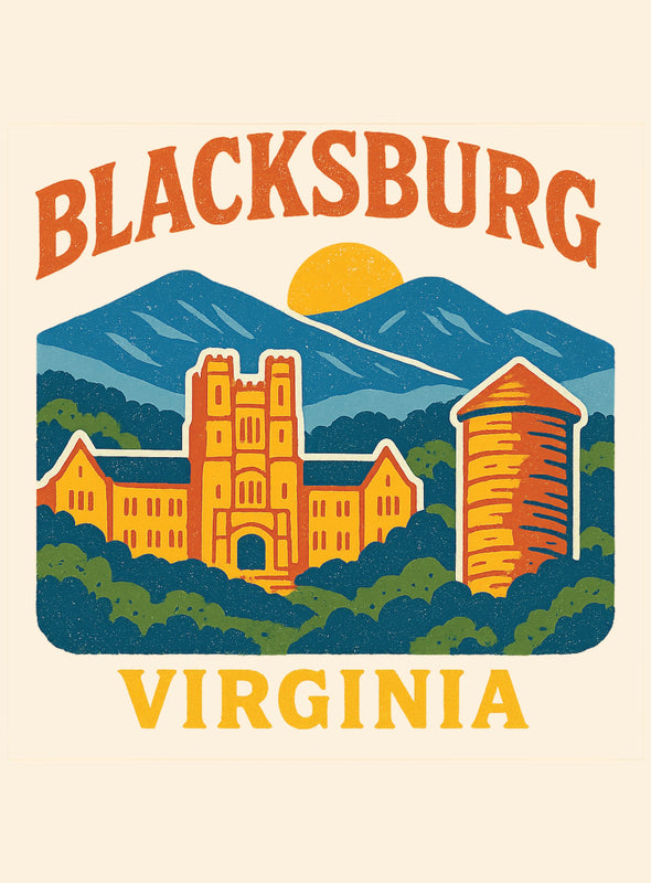 Blacksburg Virginia Vintage Design Souvenir Vintage Travel Poster 8 x 10-Inches