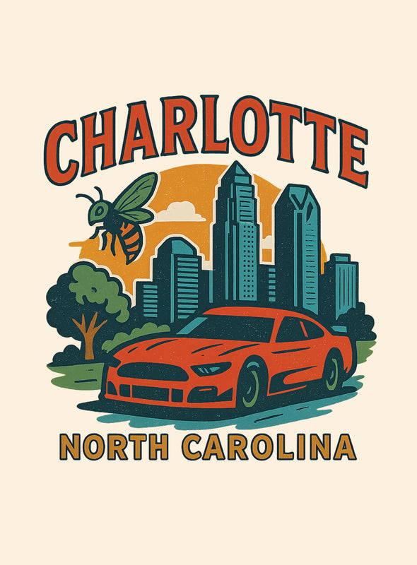Charlotte North Carolina Vintage Design Souvenir Vintage Travel Poster 8 x 10-Inches