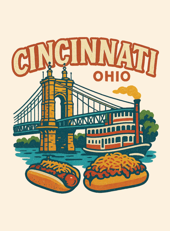 Cincinnati Ohio Vintage Design Souvenir Vintage Travel Poster 8 x 10-Inches