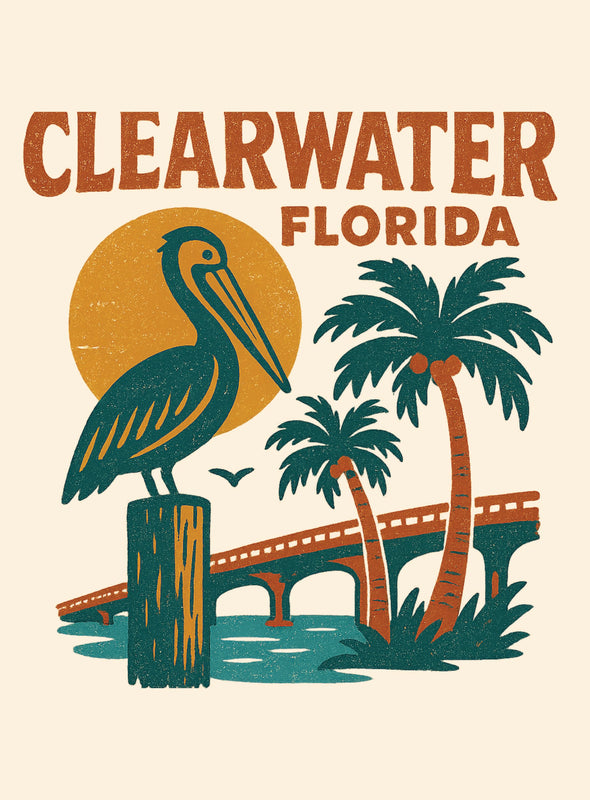 Clearwater Florida Vintage Design Souvenir Vintage Travel Poster 8 x 10-Inches