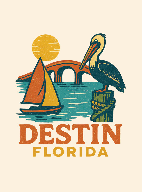 Destin Florida Vintage Design Souvenir Vintage Travel Poster 8 x 10-Inches