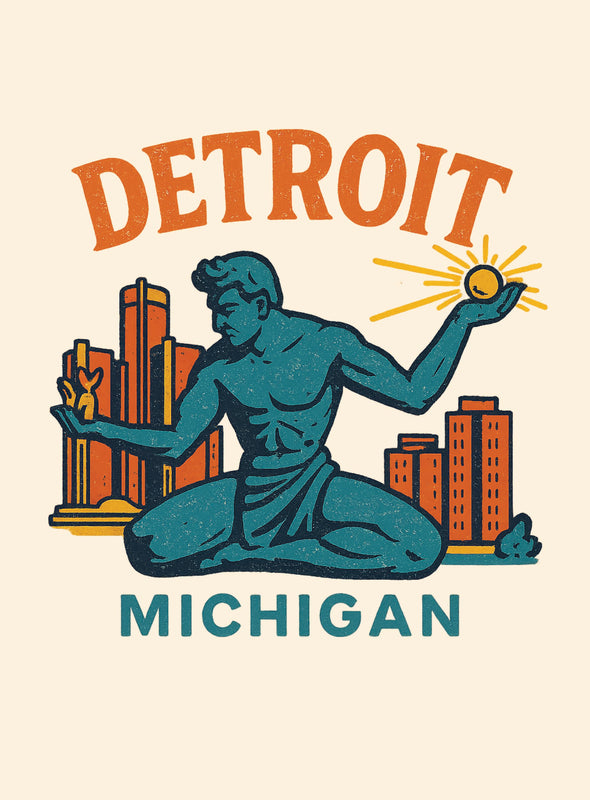 Detroit Michigan Vintage Design Souvenir Vintage Travel Poster 8 x 10-Inches