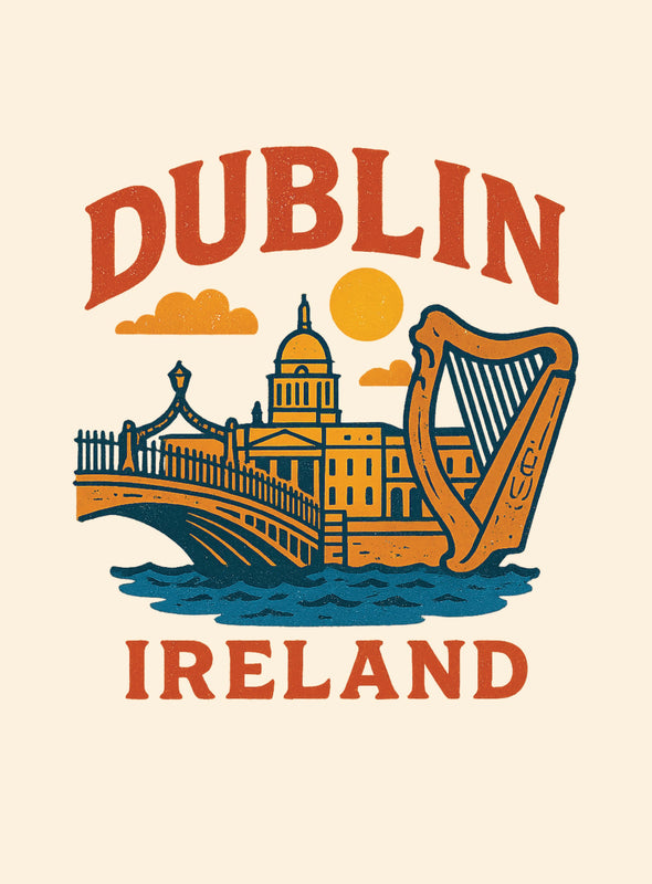 Dublin Ireland Vintage Design Souvenir Vintage Travel Poster 8 x 10-Inches