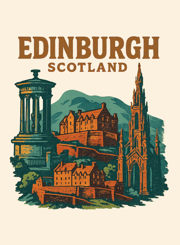 Edinburgh Scotland Vintage Design Souvenir Vintage Travel Poster 8 x 10-Inches