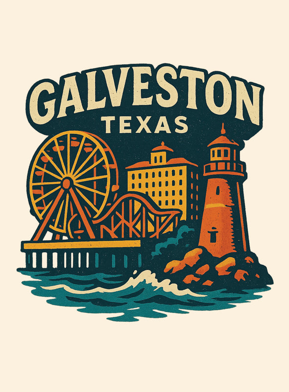 Galveston Texas Vintage Design Souvenir Vintage Travel Poster 8 x 10-Inches