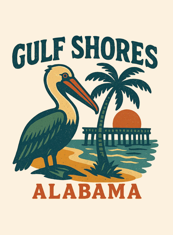 Gulf Shores Alabama Vintage Design Souvenir Vintage Travel Poster 8 x 10-Inches