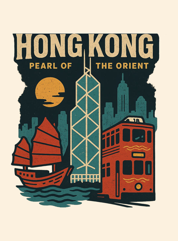 Hong Kong Vintage Design Souvenir Vintage Travel Poster 8 x 10-Inches