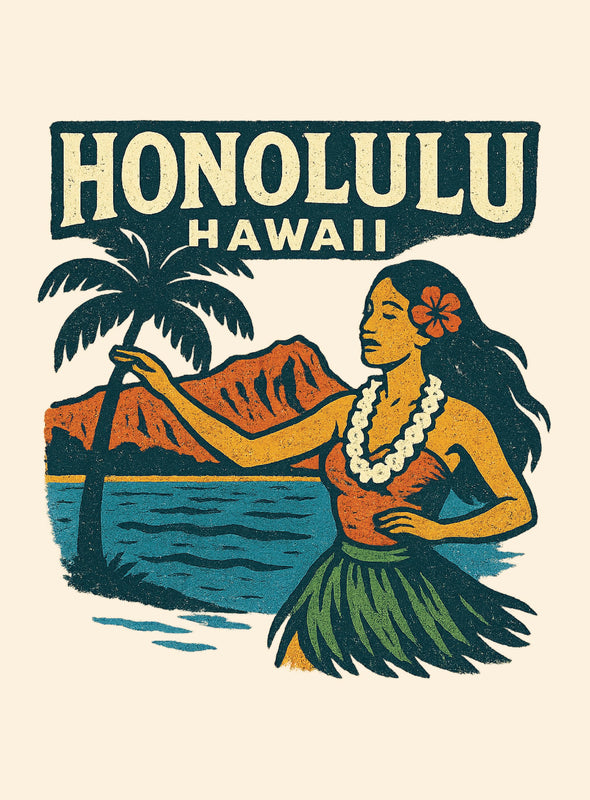 Honolulu Hawaii Vintage Design Souvenir Vintage Travel Poster 8 x 10-Inches