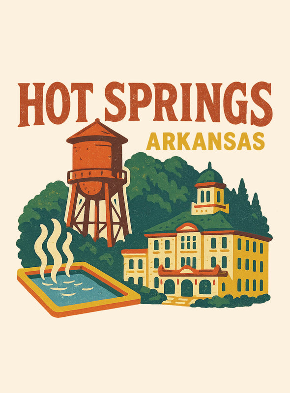 Hot Springs Arkansas Vintage Design Souvenir Vintage Travel Poster 8 x 10-Inches