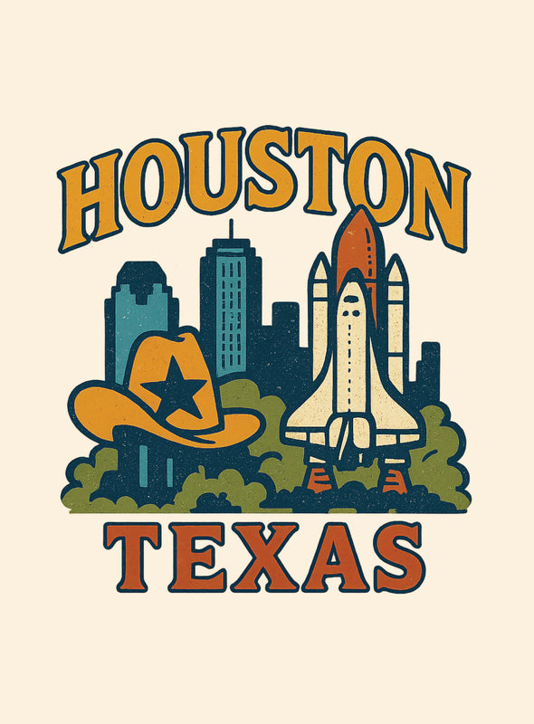 Houston Texas Vintage Design Souvenir Vintage Travel Poster 8 x 10-Inches