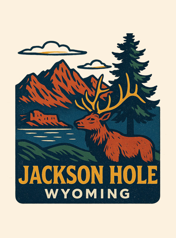 Jackson Hole Wyoming Vintage Design Souvenir Vintage Travel Poster 8 x 10-Inches