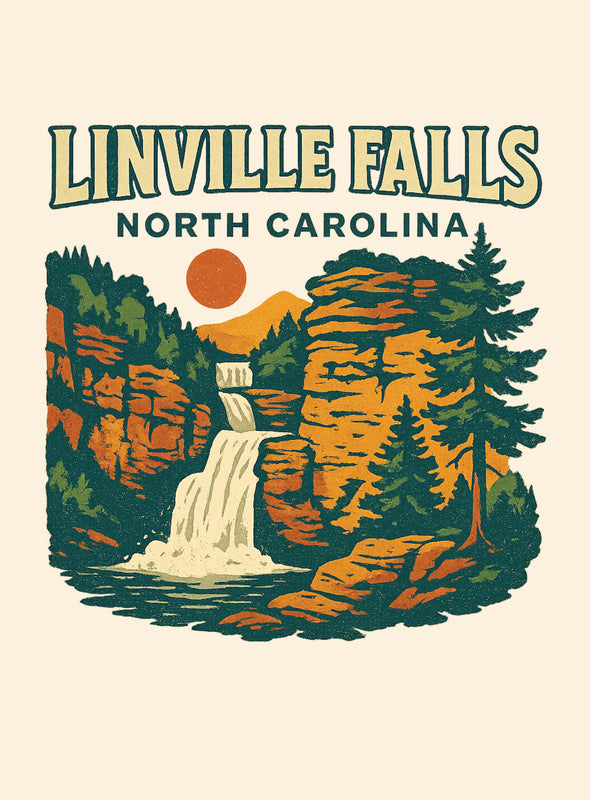 Linville Falls North Carolina Vintage Design Souvenir Vintage Travel Poster 8 x 10-Inches