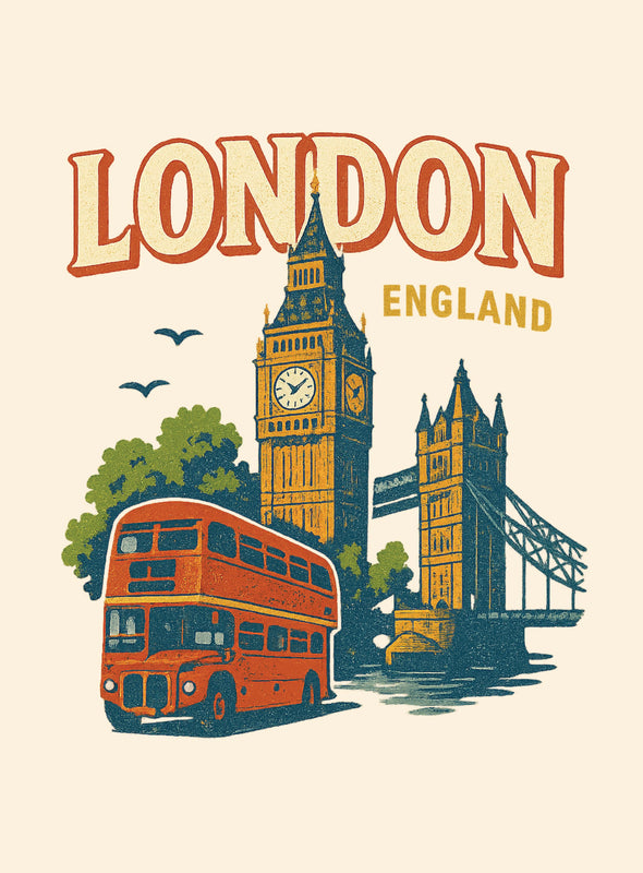 London England Vintage Design Souvenir Vintage Travel Poster 8 x 10-Inches