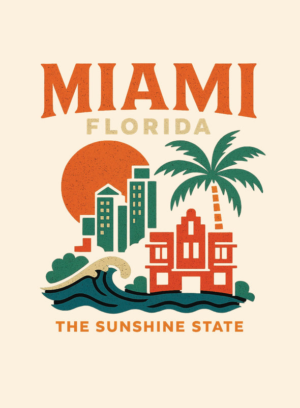Miami Florida Vintage Design Souvenir Vintage Travel Poster 8 x 10-Inches