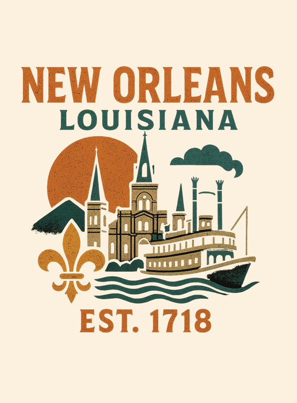 New Orleans Louisiana Vintage Design Souvenir Vintage Travel Poster 8 x 10-Inches