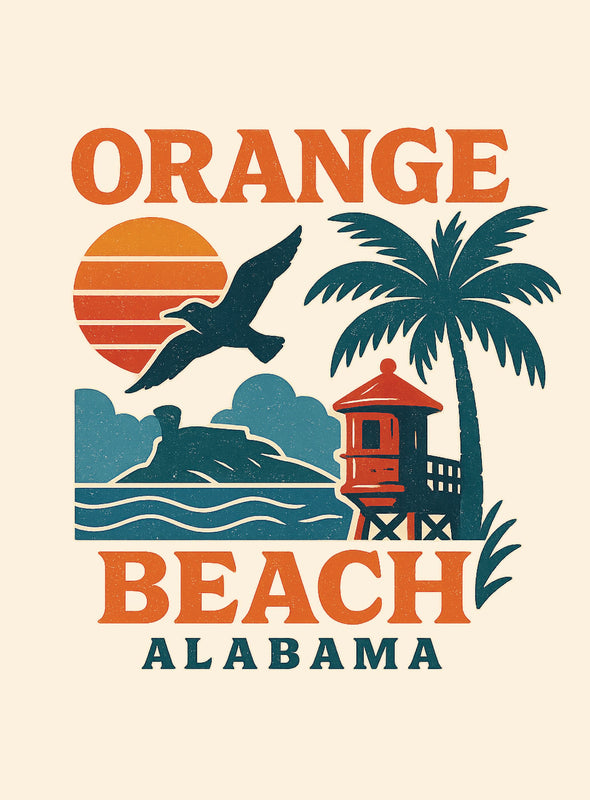 Orange Beach Alabama Vintage Design Souvenir Vintage Travel Poster 8 x 10-Inches