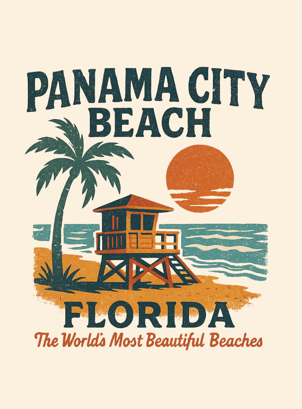 Panama City Beach Florida Vintage Design Souvenir Vintage Travel Poster 8 x 10-Inches
