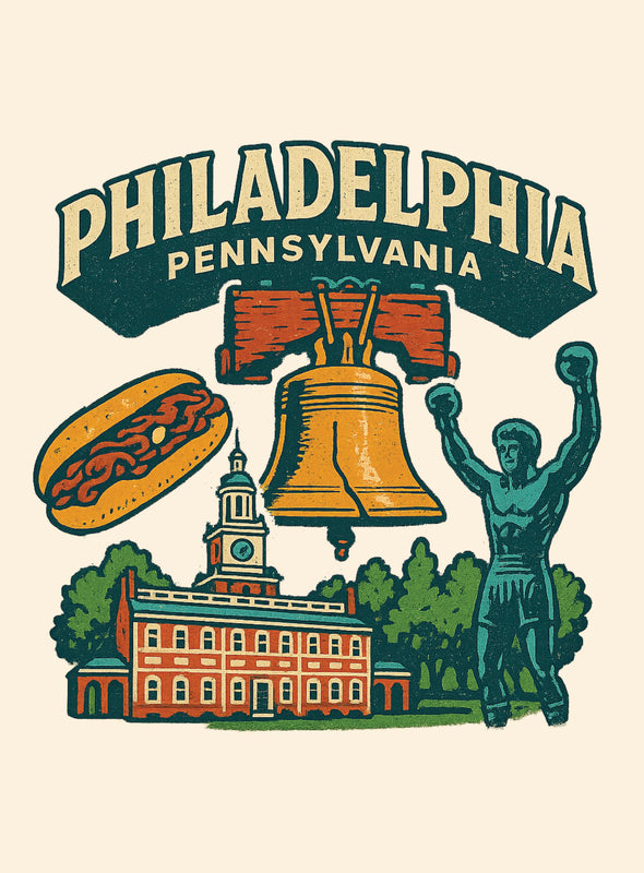 Philadelphia Pennsylvania Vintage Design Souvenir Vintage Travel Poster 8 x 10-Inches
