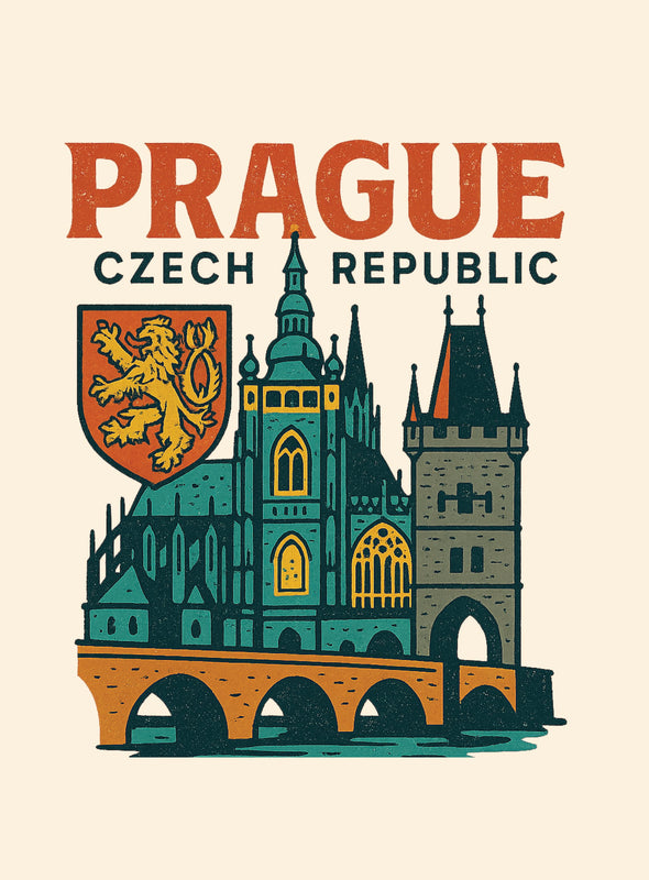 Prague Czech Republic Vintage Design Souvenir Vintage Travel Poster 8 x 10-Inches