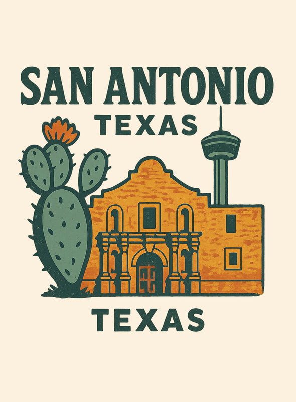 San Antonio Texas Vintage Design Souvenir Vintage Travel Poster 8 x 10-Inches
