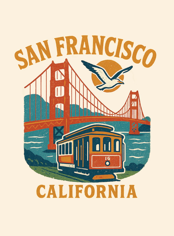 San Francisco California Vintage Design Souvenir Vintage Travel Poster 8 x 10-Inches