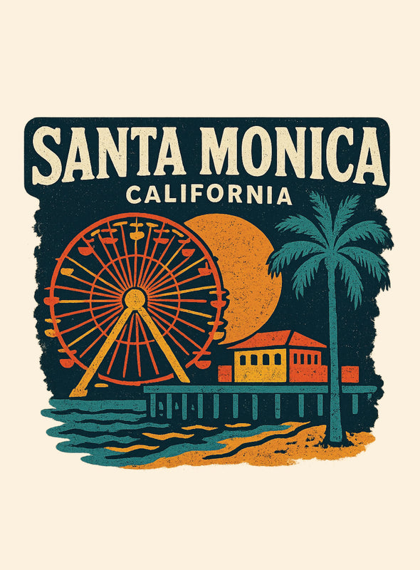 Santa Monica California Vintage Design Souvenir Vintage Travel Poster 8 x 10-Inches