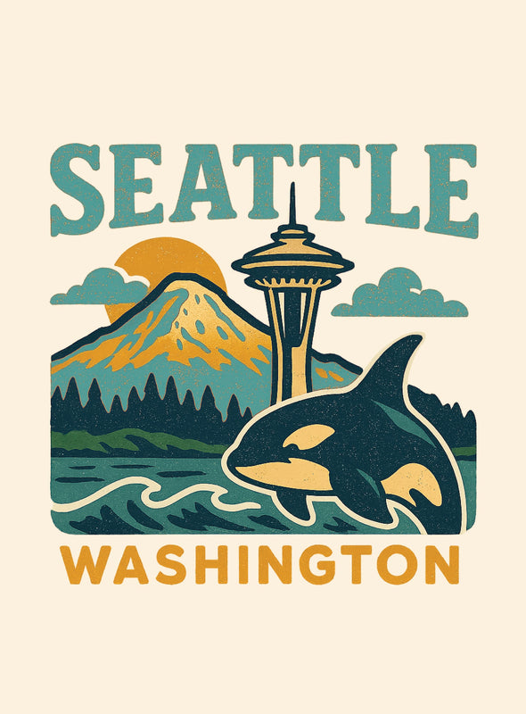 Seattle Washington Vintage Design Souvenir Vintage Travel Poster 8 x 10-Inches