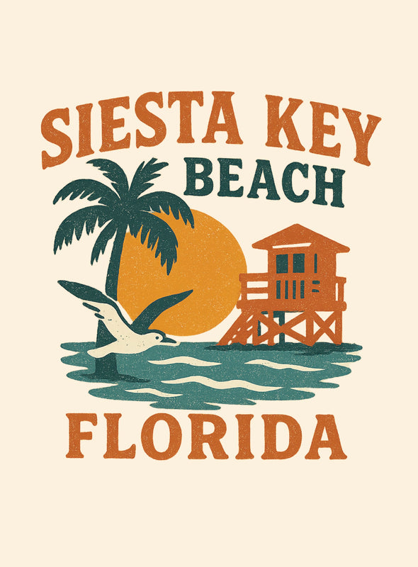 Siesta Key Beach Florida Vintage Design Souvenir Vintage Travel Poster 8 x 10-Inches