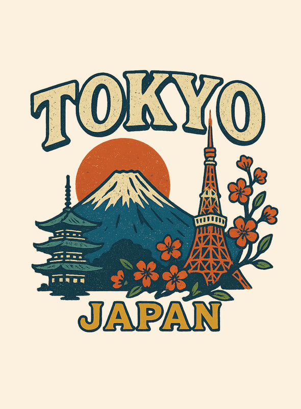 Tokyo Japan Vintage Design Souvenir Vintage Travel Poster 8 x 10-Inches