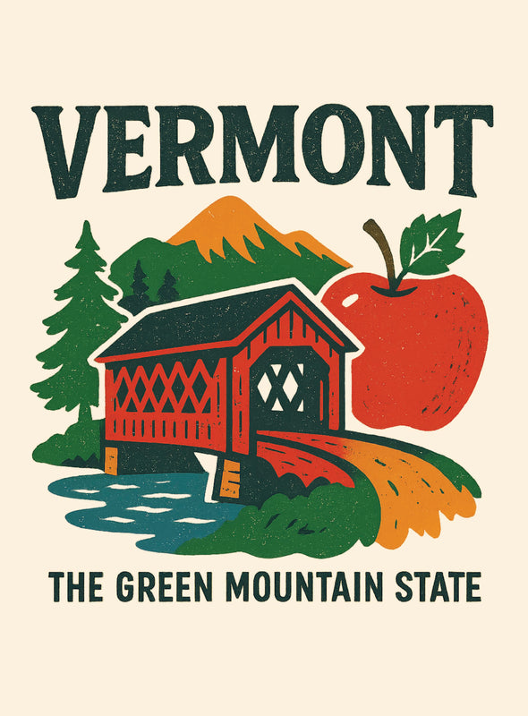 Vermont Vintage Design Souvenir Vintage Travel Poster 8 x 10-Inches