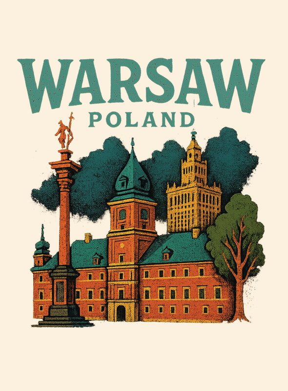 Warsaw Poland Vintage Design Souvenir Vintage Travel Poster 8 x 10-Inches