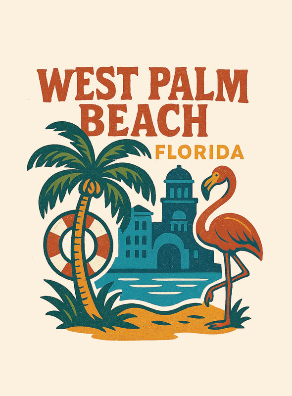 West Palm Beach Florida Vintage Design Souvenir Vintage Travel Poster 8 x 10-Inches