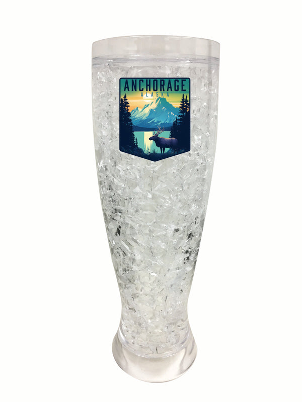 Anchorage Alaska Moose and Mountains Design Souvenir 16 oz Plastic Broken Glass Frosty Mug Single